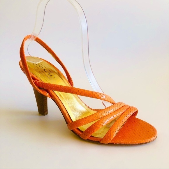 Coach Beatriz Orange Snake Embossed Strappy Sandals - Picture 1 of 15